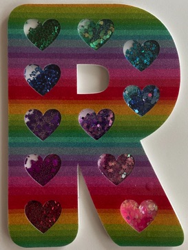 Shaker Card - Rainbow Hearts "R"